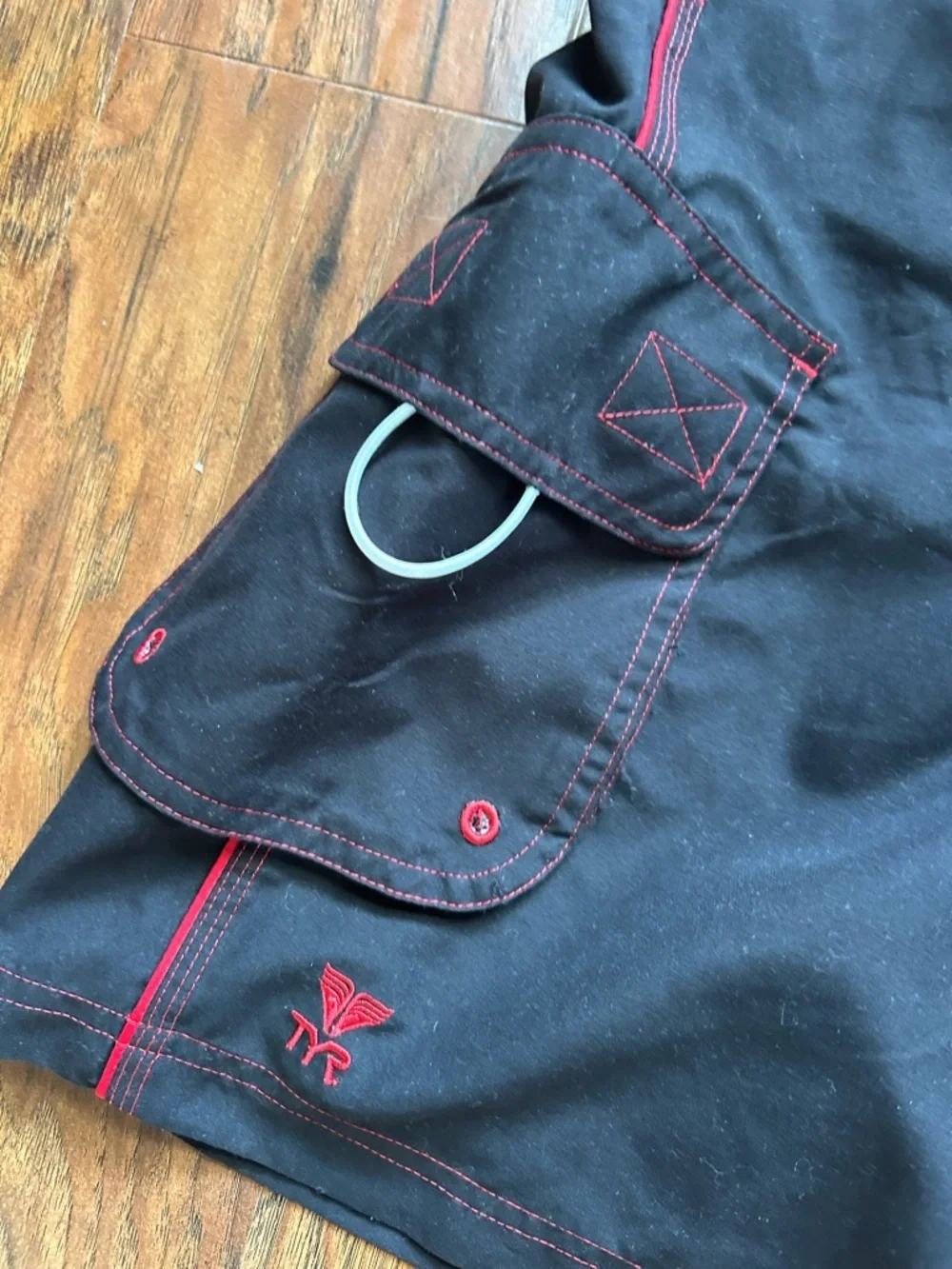 TYR Black Swim Shorts with Red Stitching